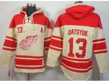 Detroit Red Wing #13 Pavel Datsyuk Cream Stitched NHL Sawyer Hooded Sweatshirt