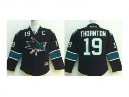 Youth NHL Jerseys San Jose Sharks #19 Thornton black[2014 new stadium][patch C]