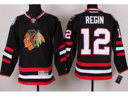 Chicago Blackhawks 12 Peter Regin Black 2014 Stadium Series NHL Jersey A PATCH