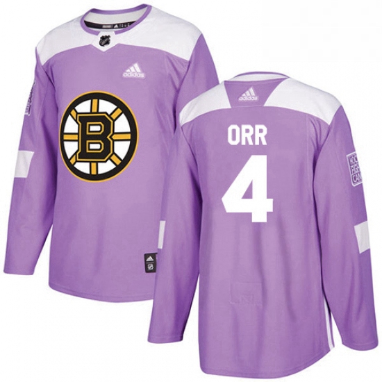 Mens Adidas Boston Bruins 4 Bobby Orr Authentic Purple Fights Cancer Practice NHL Jersey