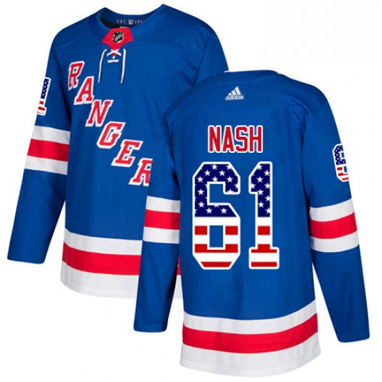 Mens Adidas New York Rangers 61 Rick Nash Authentic Royal Blue USA Flag Fashion NHL Jersey