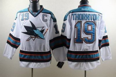 San Jose Sharks #19 Joe Thornton White Jersey C patch