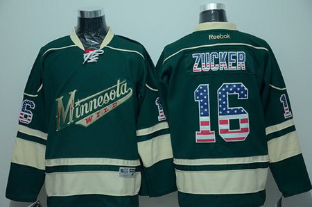 Minnesota Wild  #16 Jason Zucker Green USA Flag Fashion Stitched NHL Jersey