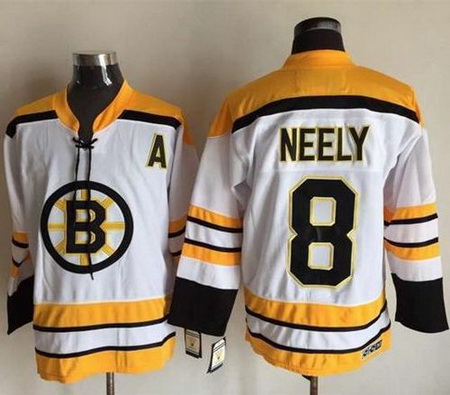 CCM Throwback Bruins  #8 Cam Neely White Stitched NHL Jersey