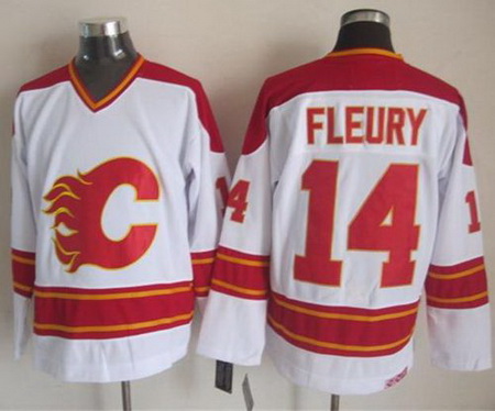 Calgary Flames  #14 Theoren Fleury White CCM Throwback Stitched NHL Jersey