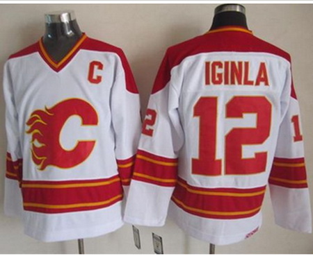 Calgary Flames  #12 Jarome Iginla White CCM Throwback Stitched NHL Jersey