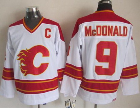 Calgary Flames  #9 Lanny McDonald White CCM Throwback Stitched NHL Jersey