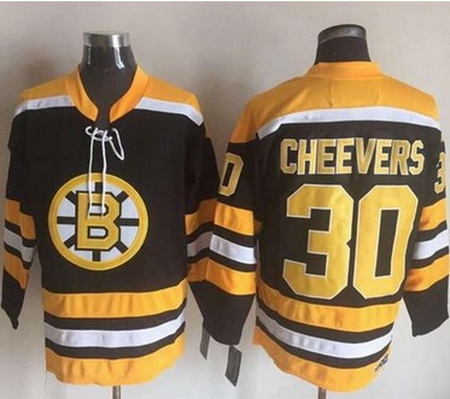 Bruins #30 Gerry Cheevers BlackYellow CCM Throwback New Stitched NHL Jersey