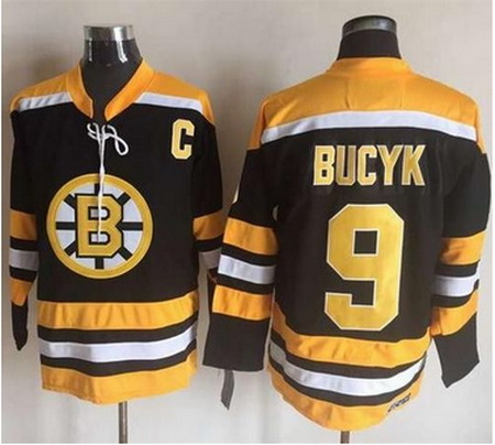 Bruins #9 Johnny Bucyk BlackYellow CCM Throwback New Stitched NHL Jersey