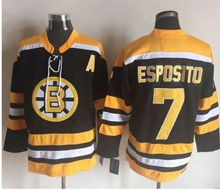 Bruins #7 Phil Esposito BlackYellow CCM Throwback New Stitched NHL Jersey