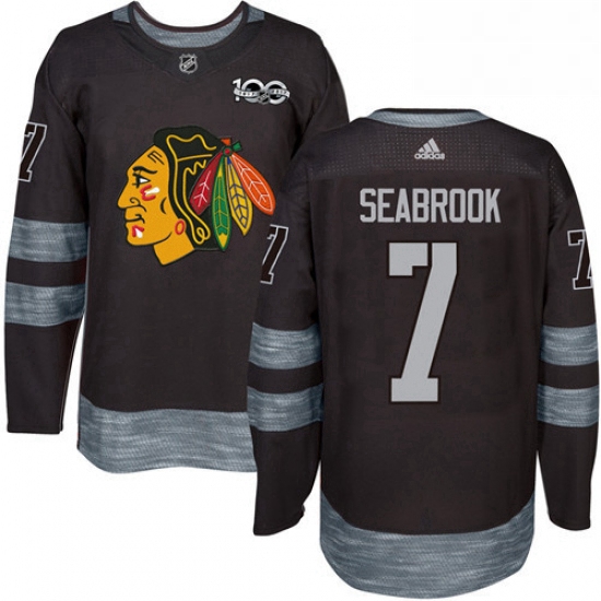 Mens Adidas Chicago Blackhawks 7 Brent Seabrook Authentic Black 1917 2017 100th Anniversary NHL Jers