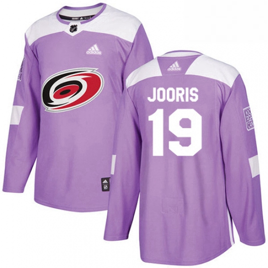 Mens Adidas Carolina Hurricanes 19 Josh Jooris Authentic Purple Fights Cancer Practice NHL Jersey