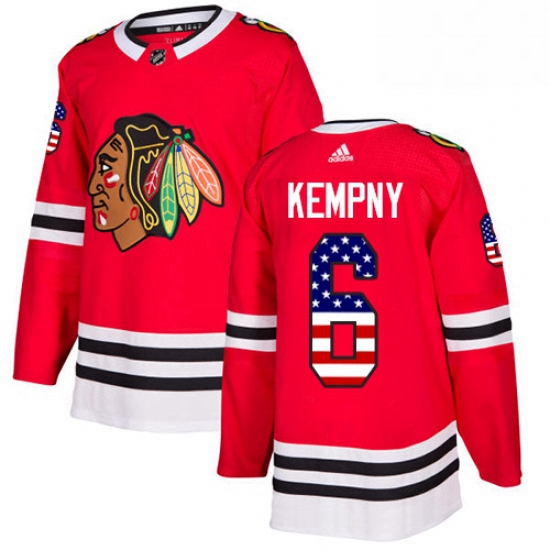 Mens Adidas Chicago Blackhawks 6 Michal Kempny Authentic Red USA Flag Fashion NHL Jersey