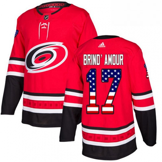 Mens Adidas Carolina Hurricanes 17 Rod BrindAmour Authentic Red USA Flag Fashion NHL Jersey