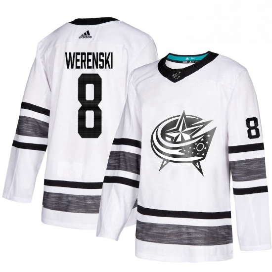 Mens Adidas Columbus Blue Jackets 8 Zach Werenski White 2019 All Star Game Parley Authentic Stitched