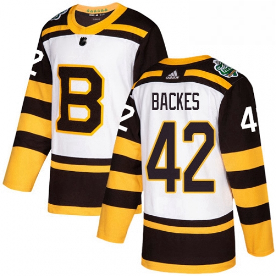 Mens Adidas Boston Bruins 42 David Backes Authentic White 2019 Winter Classic NHL Jersey