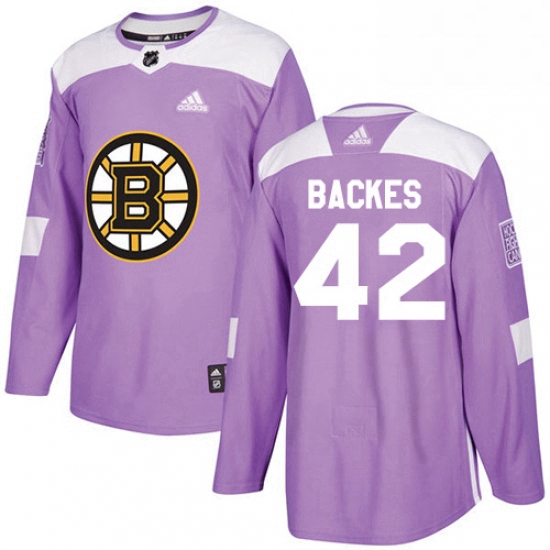 Mens Adidas Boston Bruins 42 David Backes Authentic Purple Fights Cancer Practice NHL Jersey