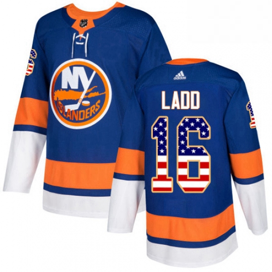 Mens Adidas New York Islanders 16 Andrew Ladd Authentic Royal Blue USA Flag Fashion NHL Jersey