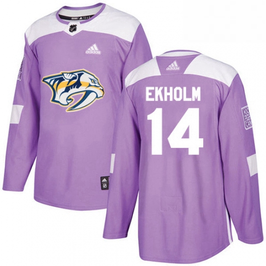 Mens Adidas Nashville Predators 14 Mattias Ekholm Authentic Purple Fights Cancer Practice NHL Jersey