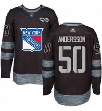 Mens Adidas New York Rangers 50 Lias Andersson Authentic Black 1917 2017 100th Anniversary NHL Jerse