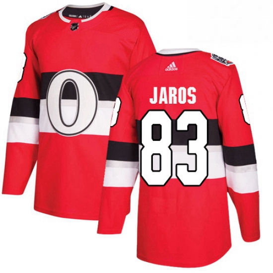 Mens Adidas Ottawa Senators 83 Christian Jaros Authentic Red 2017 100 Classic NHL Jersey