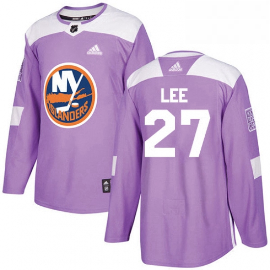 Mens Adidas New York Islanders 27 Anders Lee Authentic Purple Fights Cancer Practice NHL Jersey