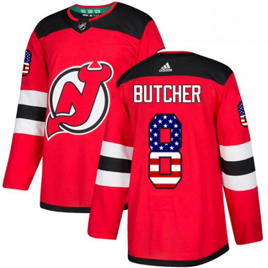 Mens Adidas New Jersey Devils 8 Will Butcher Authentic Red USA Flag Fashion NHL Jersey