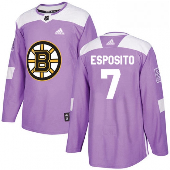 Mens Adidas Boston Bruins 7 Phil Esposito Authentic Purple Fights Cancer Practice NHL Jersey