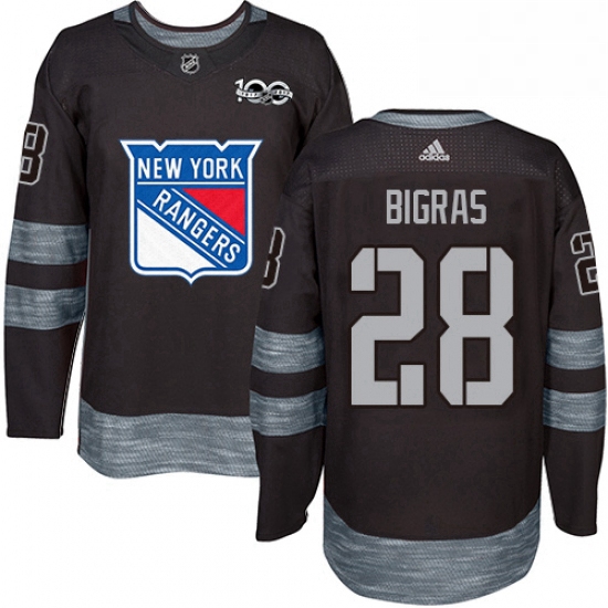 Mens Adidas New York Rangers 28 Chris Bigras Authentic Black 1917 2017 100th Anniversary NHL Jersey