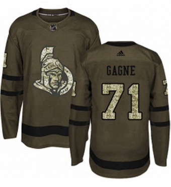 Mens Adidas Ottawa Senators 71 Gabriel Gagne Authentic Green Salute to Service NHL Jersey