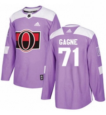 Mens Adidas Ottawa Senators 71 Gabriel Gagne Authentic Purple Fights Cancer Practice NHL Jersey