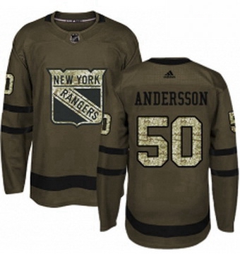 Mens Adidas New York Rangers 50 Lias Andersson Authentic Green Salute to Service NHL Jersey