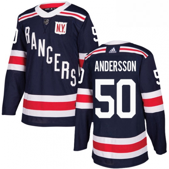 Mens Adidas New York Rangers 50 Lias Andersson Authentic Navy Blue 2018 Winter Classic NHL Jersey