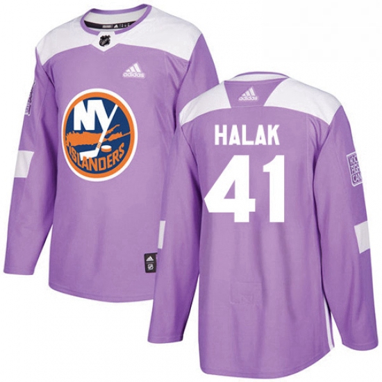 Mens Adidas New York Islanders 41 Jaroslav Halak Authentic Purple Fights Cancer Practice NHL Jersey