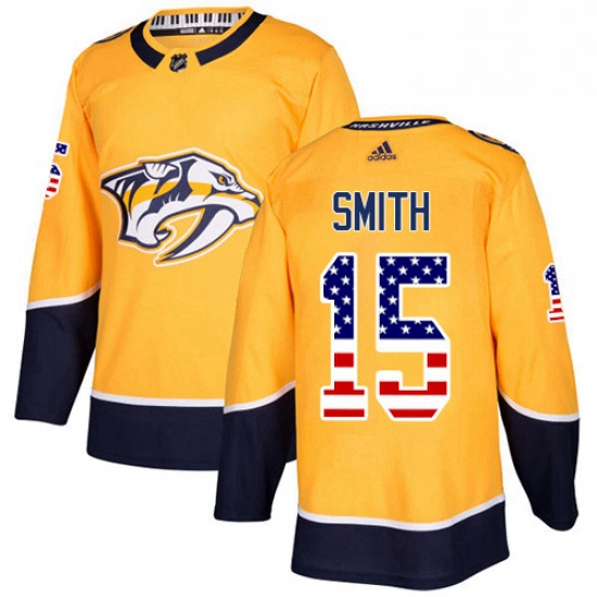 Mens Adidas Nashville Predators 15 Craig Smith Authentic Gold USA Flag FashionNHL Jersey