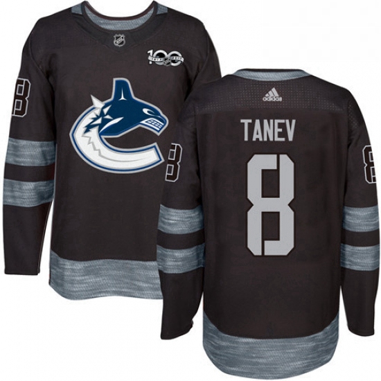 Mens Adidas Vancouver Canucks 8 Christopher Tanev Authentic Black 1917 2017 100th Anniversary NHL Je