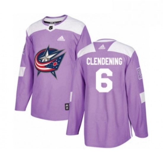 Mens Adidas Columbus Blue Jackets 6 Adam Clendening Authentic Purple Fights Cancer Practice NHL Jers