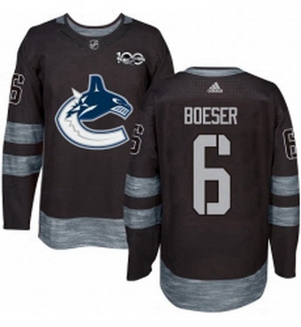 Mens Adidas Vancouver Canucks 6 Brock Boeser Authentic Black 1917 2017 100th Anniversary NHL Jersey