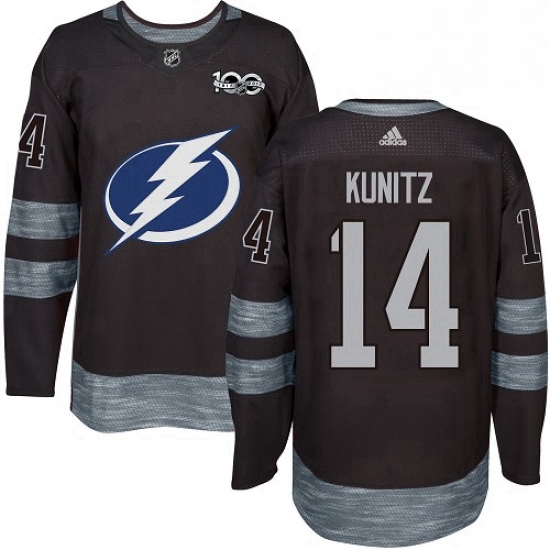 Mens Adidas Tampa Bay Lightning 14 Chris Kunitz Authentic Black 1917 2017 100th Anniversary NHL Jers