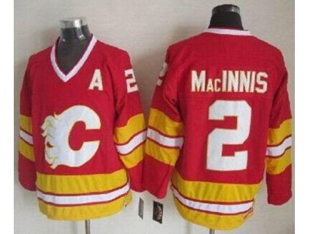 Calgary Flames #2 Al MacInnis Red CCM Throwback Stitched NHL Jersey