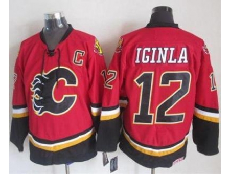 Calgary Flames #12 Jarome Iginla Red Black CCM Throwback Stitched NHL Jersey