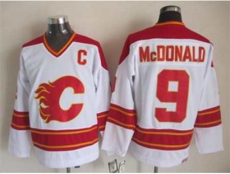 NHL Calgary Flames #9 Lanny McDonald White CCM Throwback Jerseys