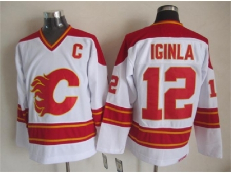 NHL Calgary Flames #12 Jarome Iginla White CCM Throwback Jerseys