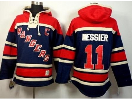 New York Rangers 11 Mark Messier Navy Blue Stitched NHL Sawyer Hooded Sweatshirt