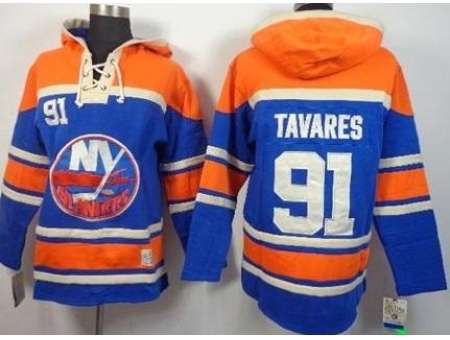 New York Islanders #91 John Tavares Blue Stitched NHL Sawyer Hooded Sweatshirt