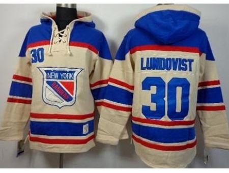 New York Rangers 30 Henrik Lundqvist Cream Stitched NHL Sawyer Hooded Sweatshirt