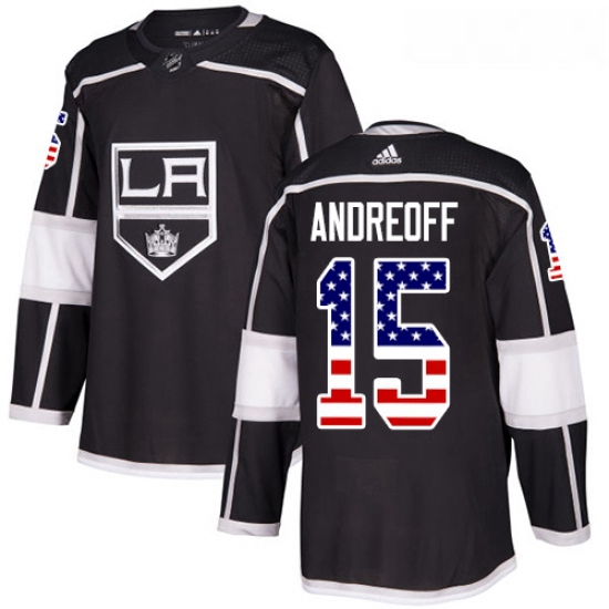 Youth Adidas Los Angeles Kings 15 Andy Andreoff Authentic Black USA Flag Fashion NHL Jersey