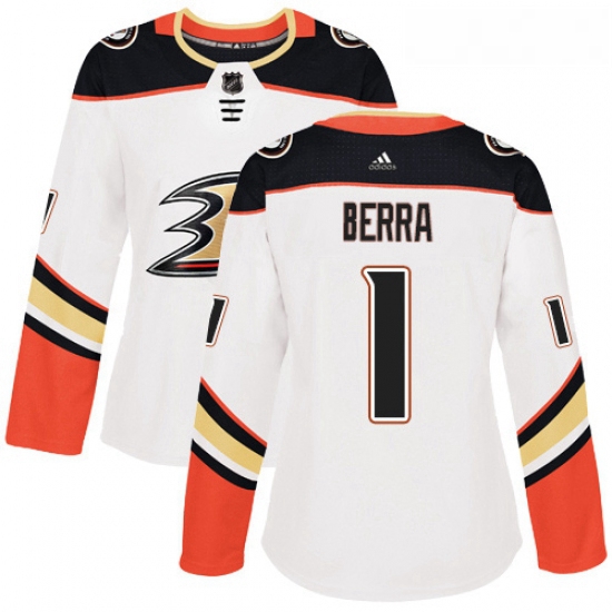 Womens Adidas Anaheim Ducks 1 Reto Berra Authentic White Away NHL Jersey