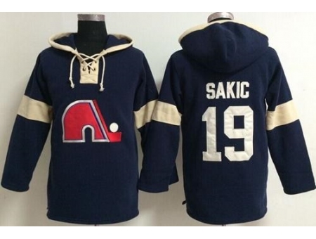 Quebec Nordiques 19 Joe Sakic Blue Pullover Hoodie Jersey