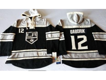 Los Angeles Kings #12 Marian Gaborik Black Sawyer Hooded Sweatshirt Stitched NHL Jersey